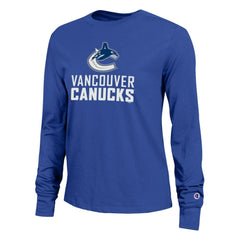 Vancouver Canucks Champion Women's Wordmark Lockup Long Sleeve T-Shirt Sale