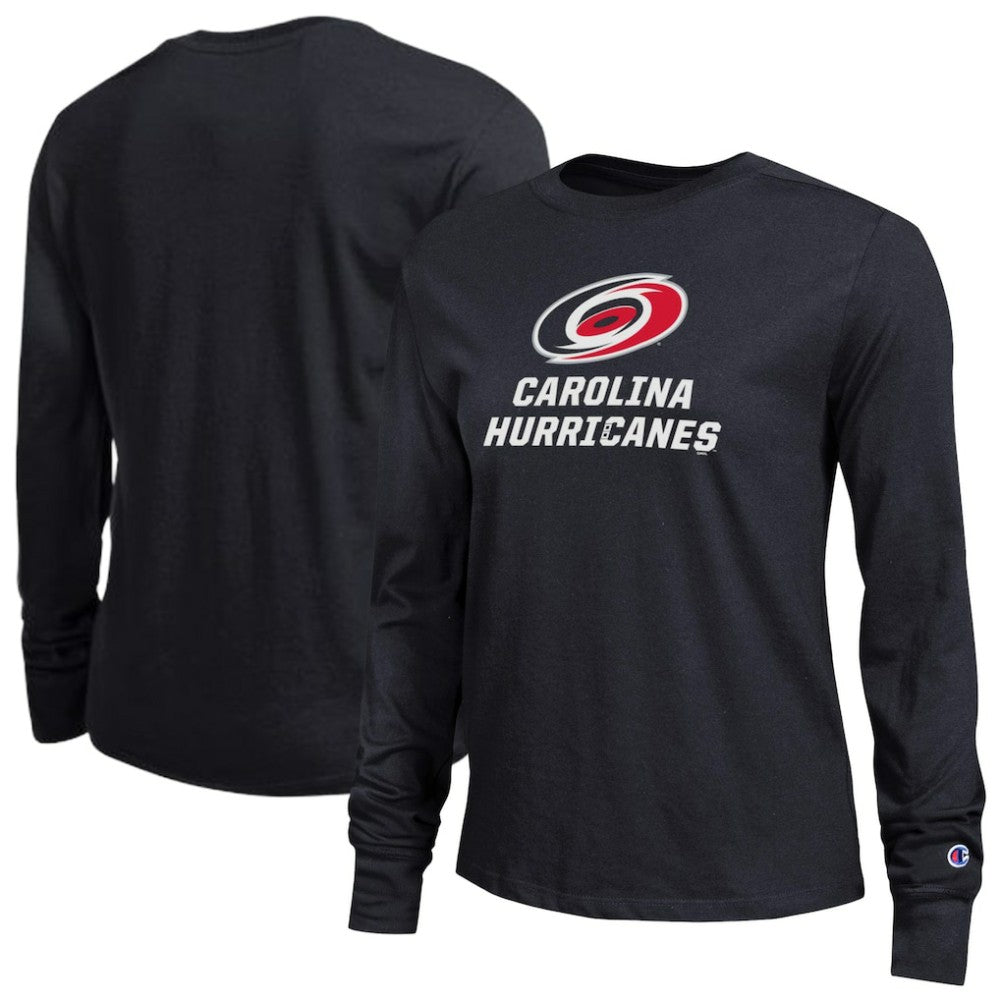 Carolina Hurricanes Champion Women's Wordmark Lockup Long Sleeve T-Shirt Sale
