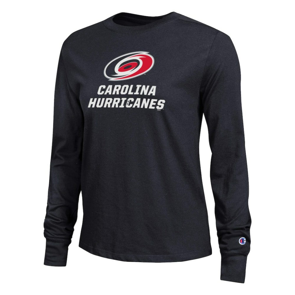 Carolina Hurricanes Champion Women's Wordmark Lockup Long Sleeve T-Shirt Sale