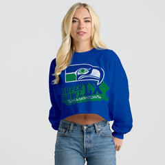 Seattle Seahawks Champion Spirit Jersey Women's Super Bowl LX s Retro Cropped Long Sleeve T-Shirt