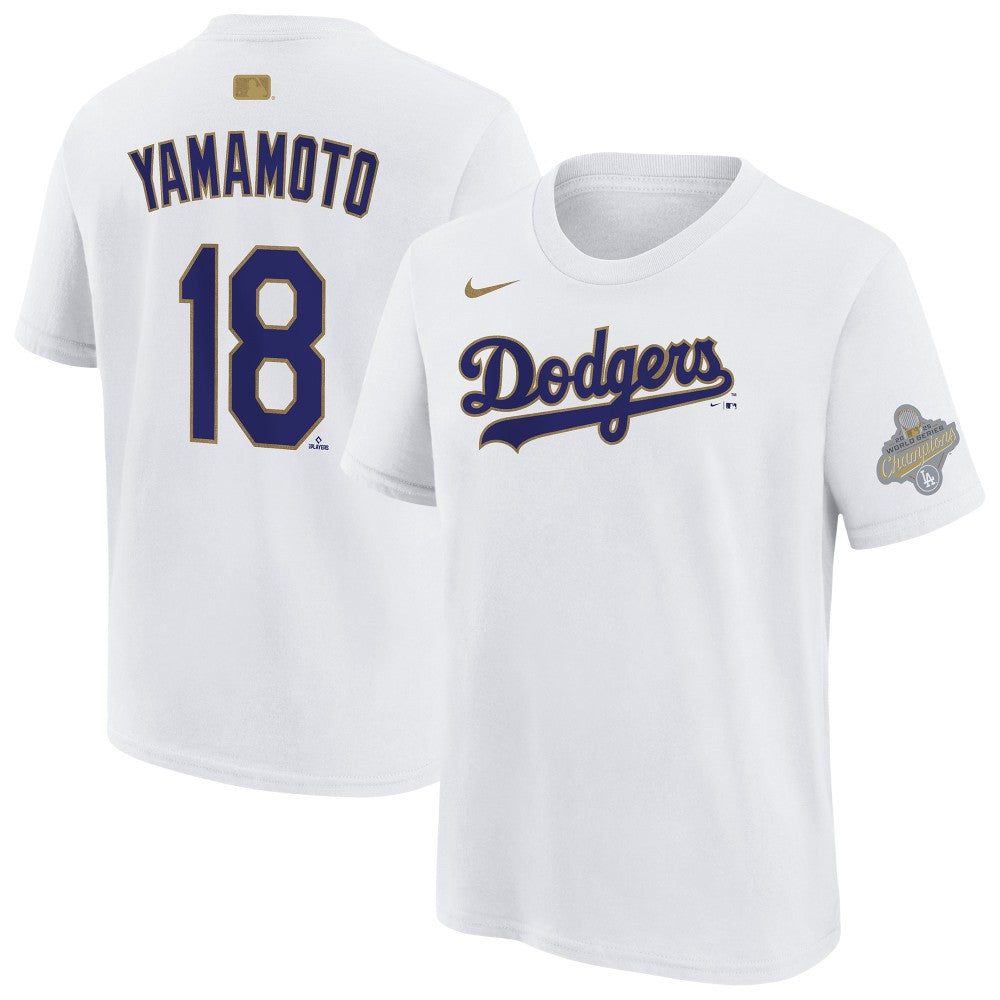 Yoshinobu Yamamoto Los Angeles Dodgers Nike Youth 2026 Gold Collection Name & Number T-Shirt | MLB New