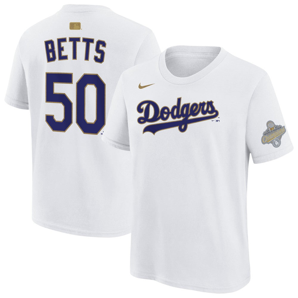 Mookie Betts Los Angeles Dodgers Nike Youth 2026 Gold Collection Name & Number T-Shirt | MLB Outlet