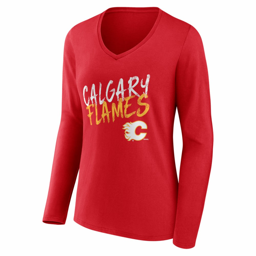 Calgary Flames Women's Hustle Personalized Name & Number Long Sleeve V-Neck T-Shirt Sale