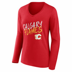 Calgary Flames Women's Hustle Personalized Name & Number Long Sleeve V-Neck T-Shirt Sale