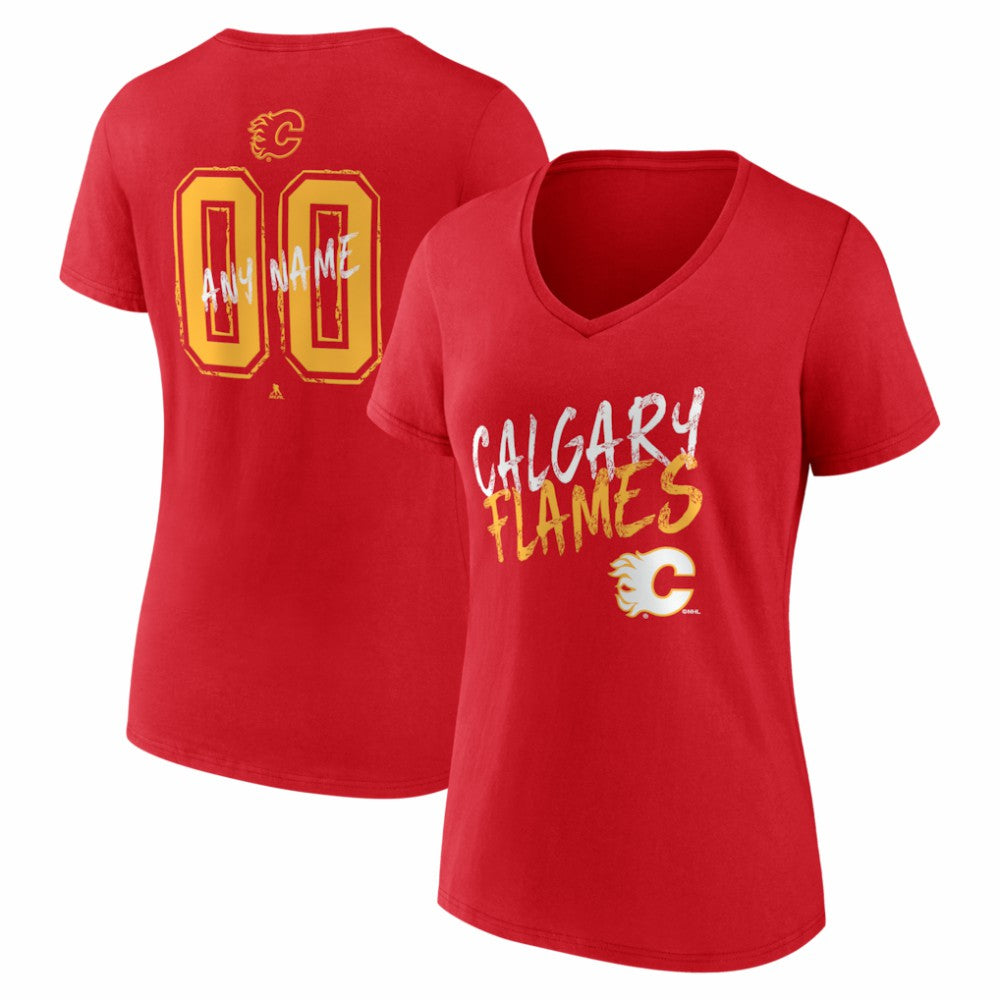 Calgary Flames Women's Hustle Personalized Name & Number V-Neck T-Shirt Sale