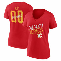 Calgary Flames Women's Hustle Personalized Name & Number V-Neck T-Shirt Sale