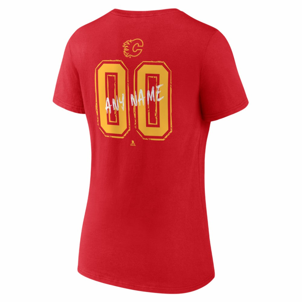 Calgary Flames Women's Hustle Personalized Name & Number V-Neck T-Shirt Sale