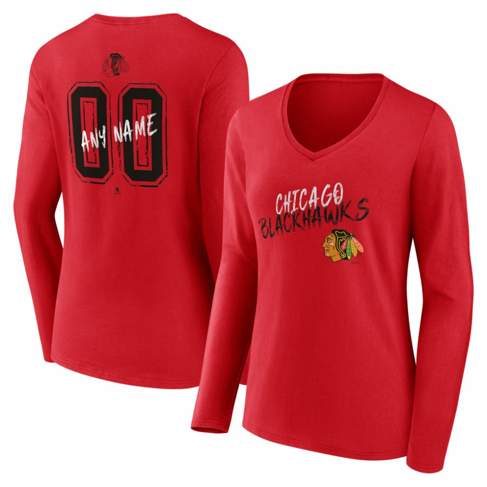 Chicago Blackhawks Women's Hustle Personalized Name & Number Long Sleeve V-Neck T-Shirt For Sale