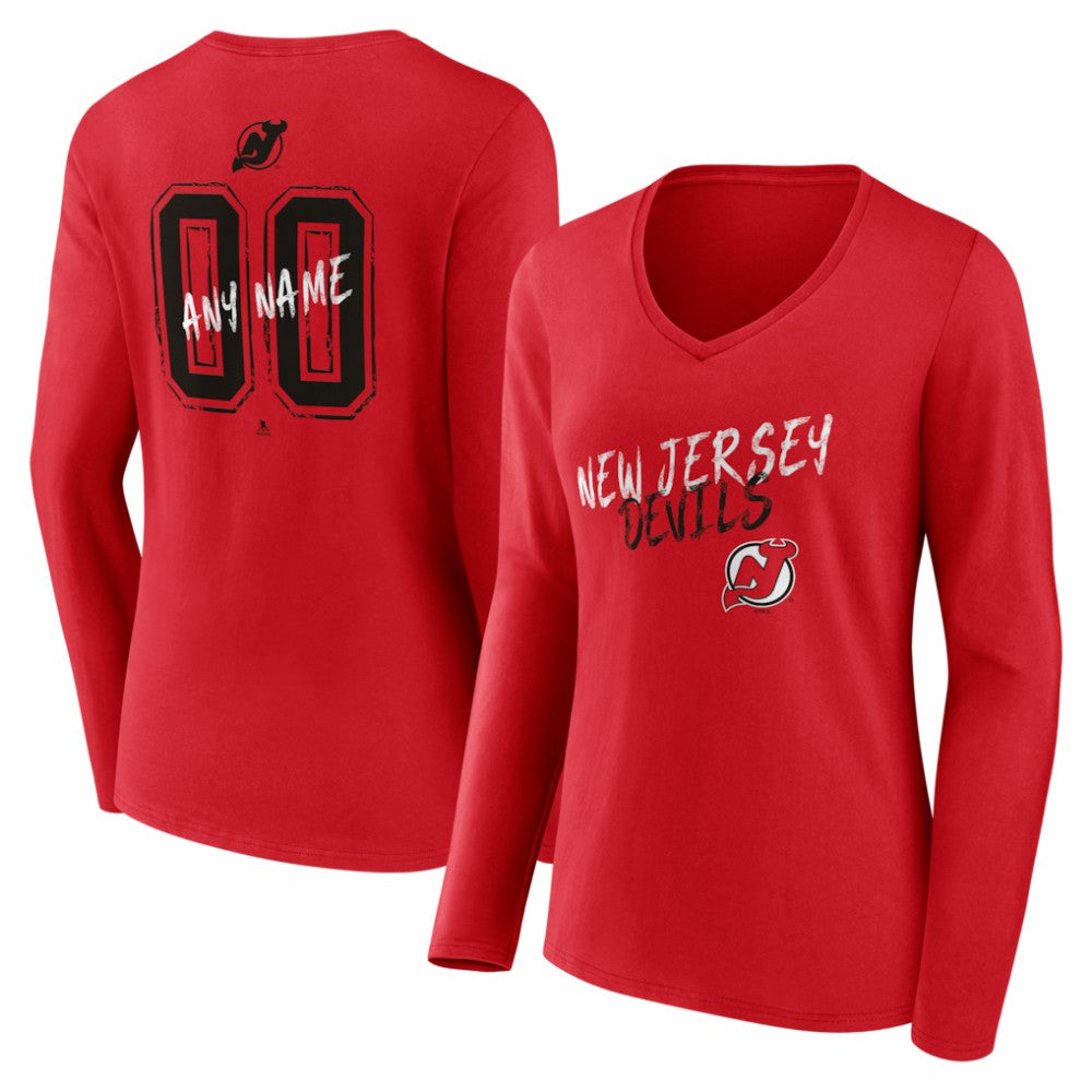 New Jersey Devils Women's Hustle Personalized Name & Number Long Sleeve V-Neck T-Shirt For Sale