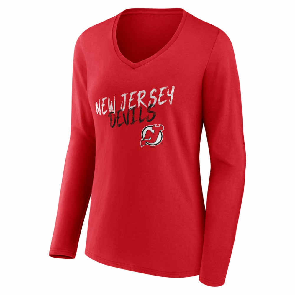 New Jersey Devils Women's Hustle Personalized Name & Number Long Sleeve V-Neck T-Shirt For Sale