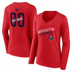 Washington Capitals Women's Hustle Personalized Name & Number Long Sleeve V-Neck T-Shirt For Sale