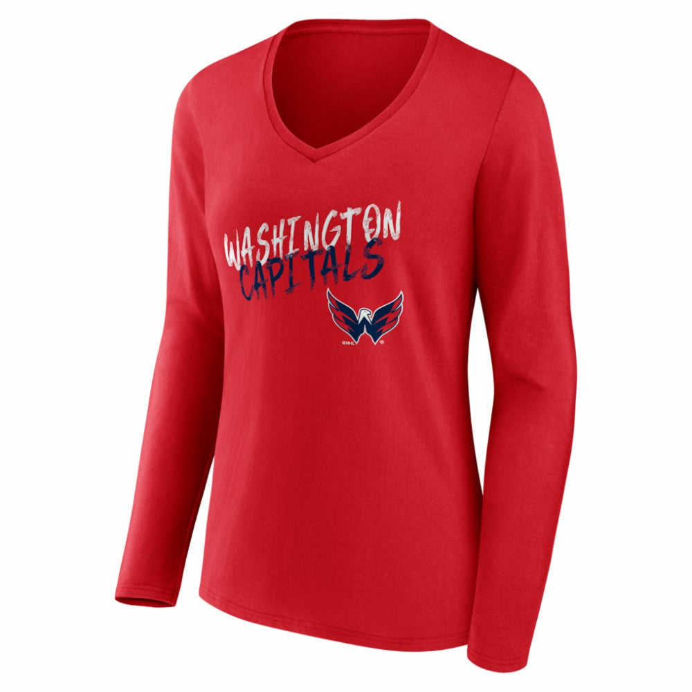 Washington Capitals Women's Hustle Personalized Name & Number Long Sleeve V-Neck T-Shirt For Sale