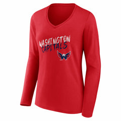 Washington Capitals Women's Hustle Personalized Name & Number Long Sleeve V-Neck T-Shirt For Sale