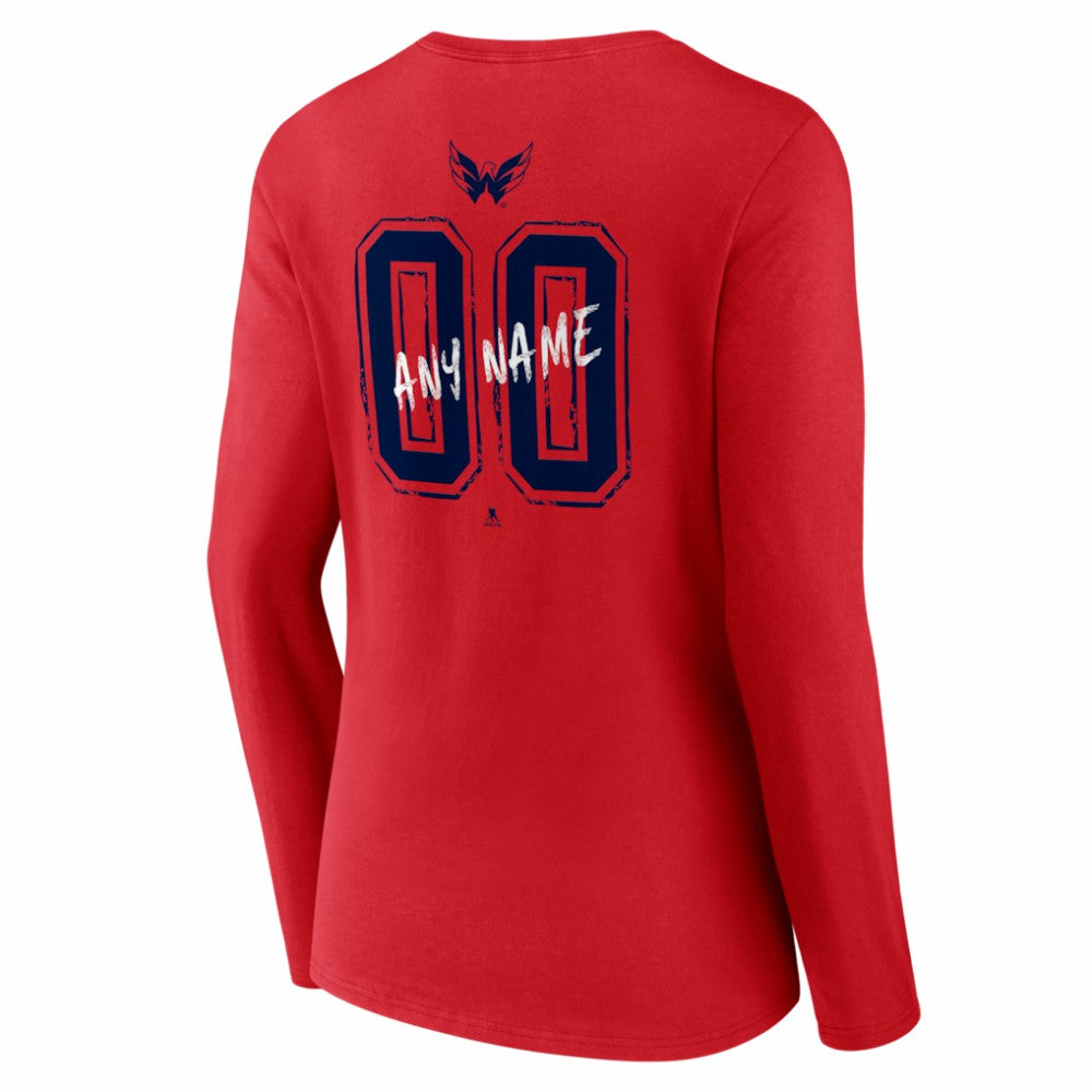 Washington Capitals Women's Hustle Personalized Name & Number Long Sleeve V-Neck T-Shirt For Sale