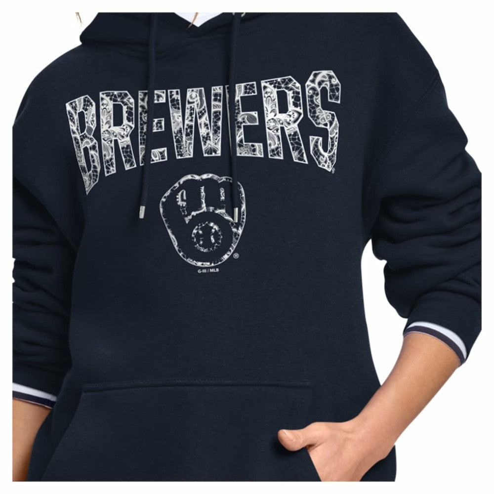 Milwaukee Brewers Starter Women's Lace Team Lockup Fleece Hoodie | MLB New