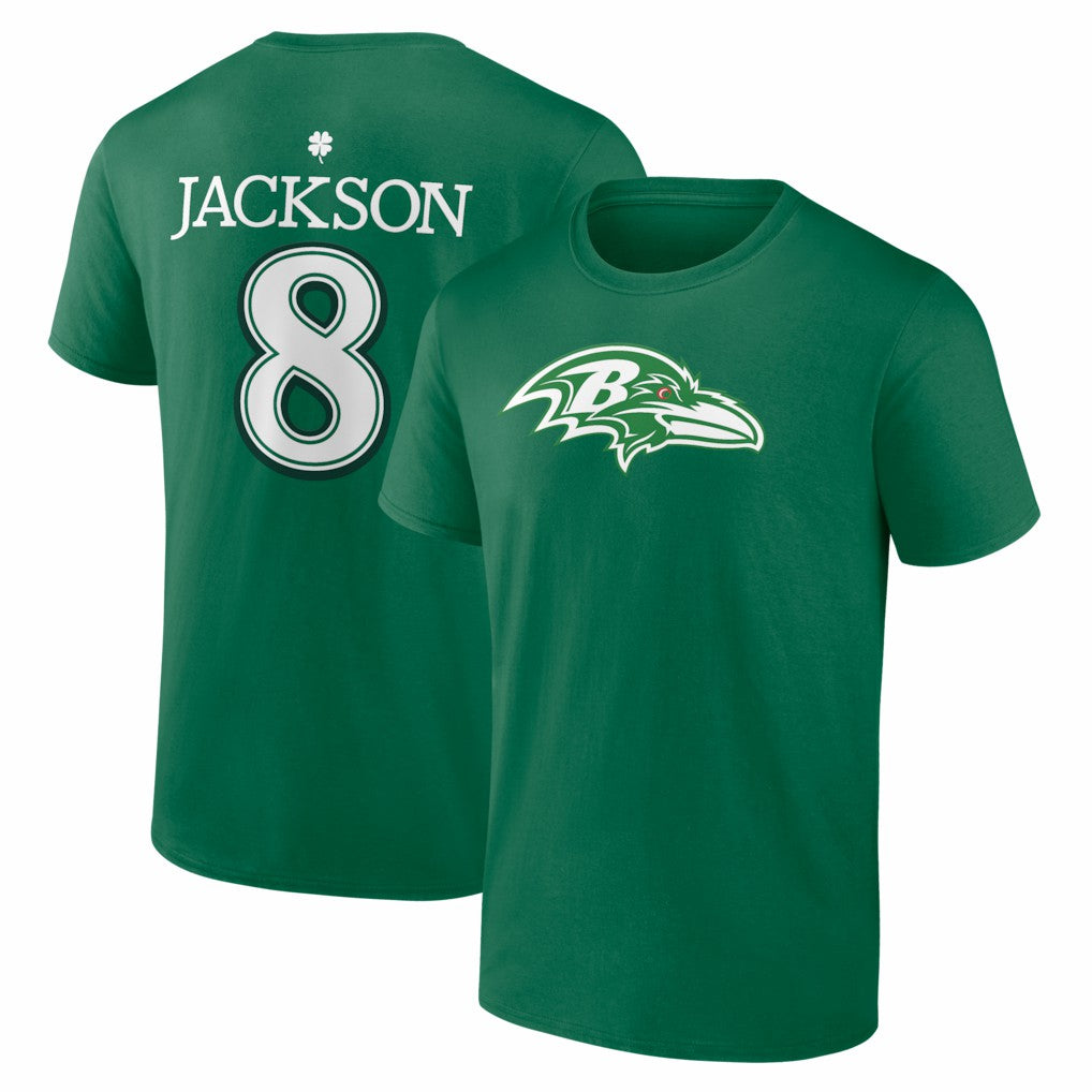 Baltimore Ravens  Lamar Jackson  St. Patrick's Day Icon Name & Number T-Shirt