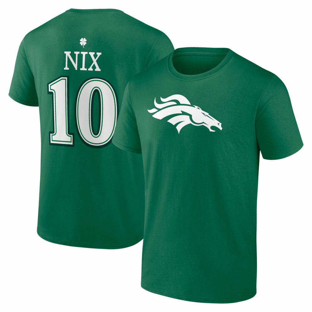 Denver Broncos  Bo Nix  St. Patrick's Day Icon Name & Number T-Shirt