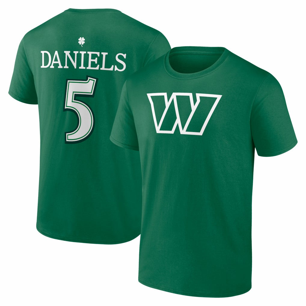 Washington Commanders  Jayden Daniels  St. Patrick's Day Icon Name & Number T-Shirt