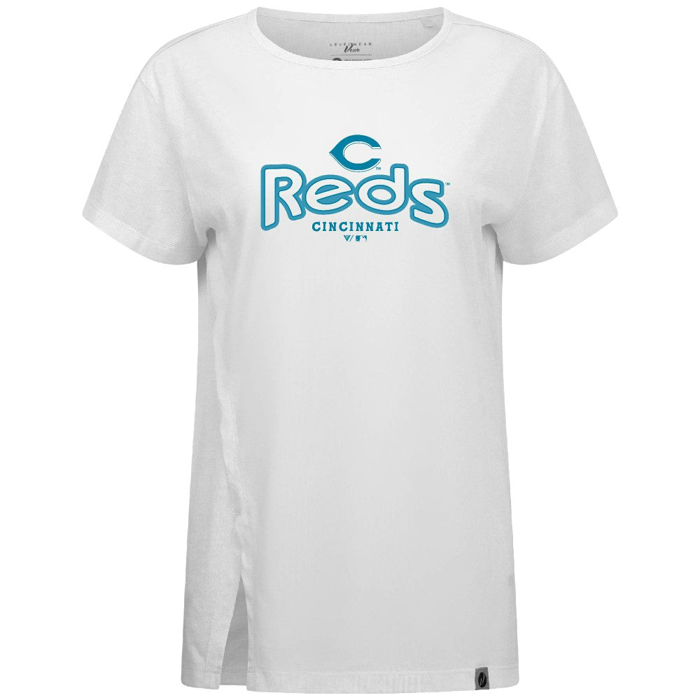 Cincinnati Reds Levelwear Women's Blue Haven Influx Cornerstone T-Shirt | MLB Online