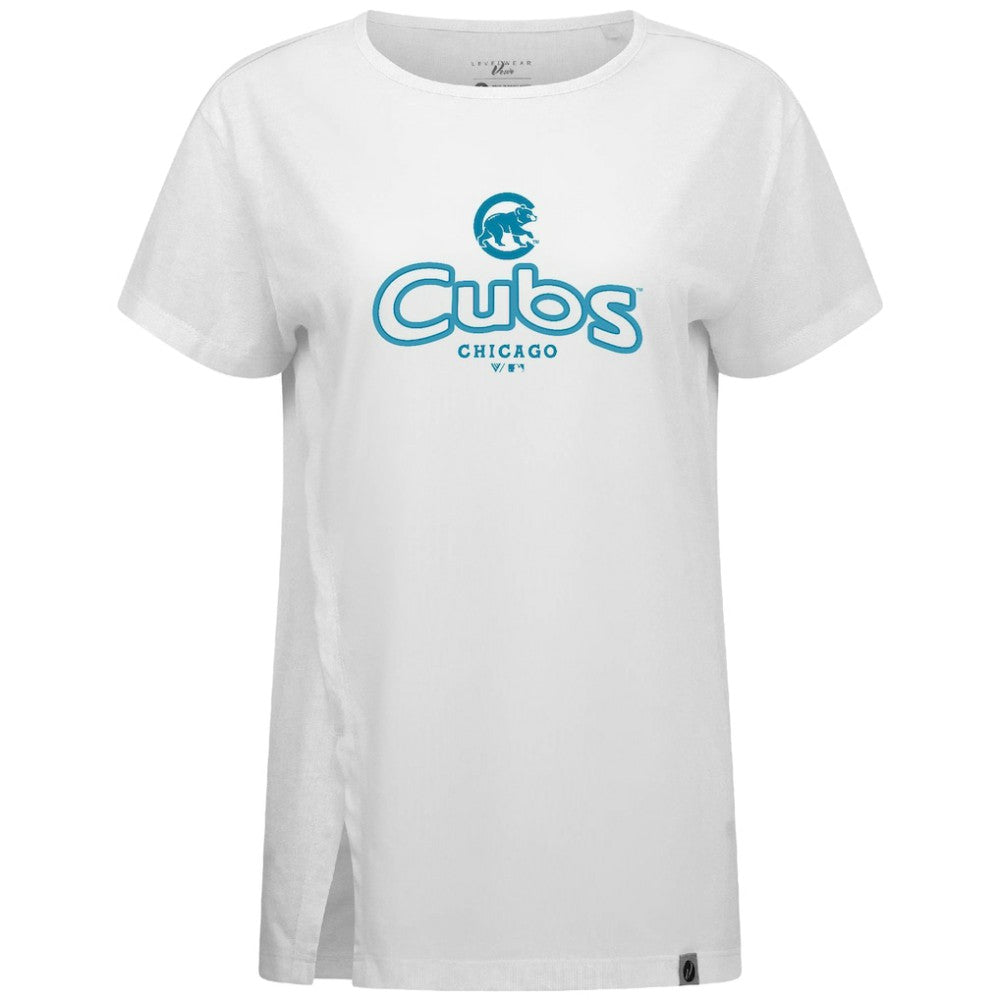 Chicago Cubs Levelwear Women's Blue Haven Influx Cornerstone T-Shirt | MLB Shop