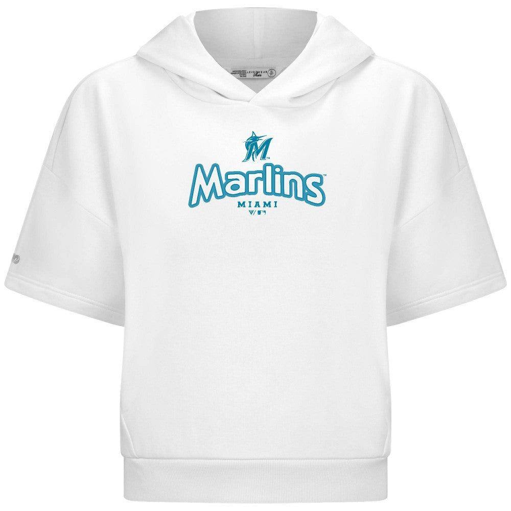 Miami Marlins Levelwear Women's Amber Short Sleeve Cornerstone Hoodie | MLB On Sale