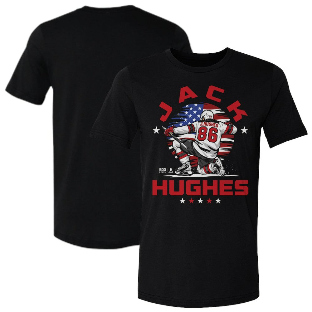 Jack Hughes US Men's Hockey 500 Level Flag T-Shirt For Sale