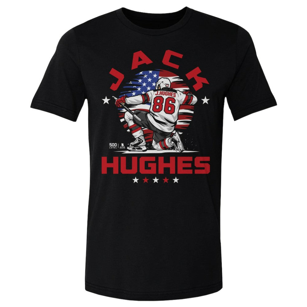 Jack Hughes US Men's Hockey 500 Level Flag T-Shirt For Sale