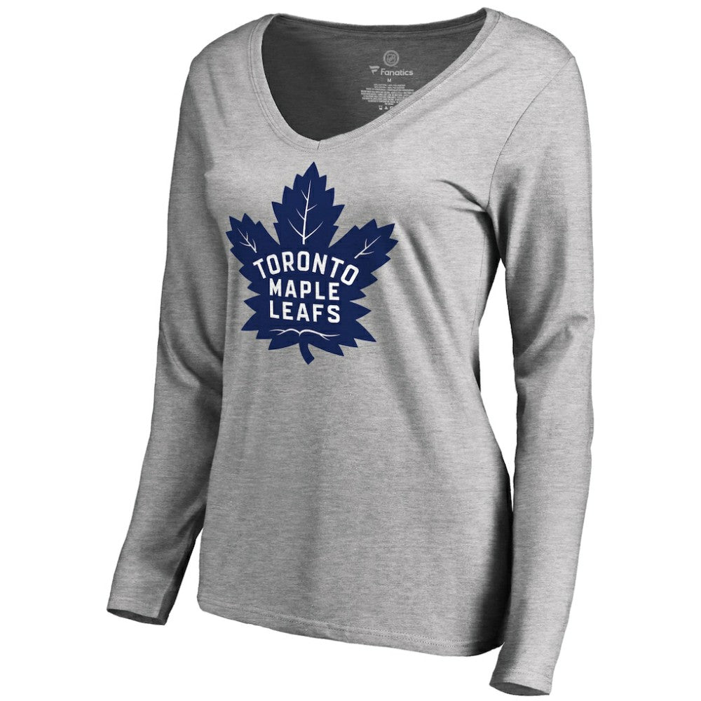 Toronto Maple Leafs Women's New Primary Logo V-Neck Long Sleeve T-Shirt For Sale