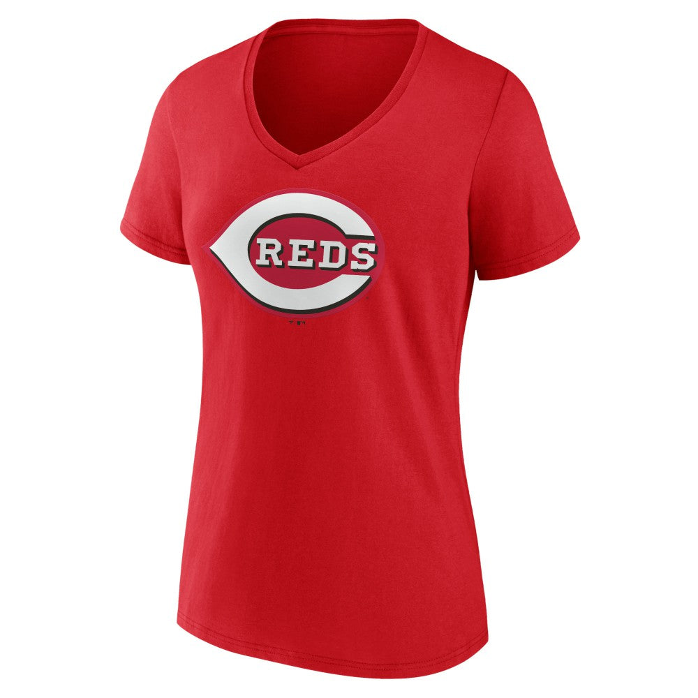 Cincinnati Reds Women's Team Color Primary Logo V-Neck T-Shirt | MLB Near me