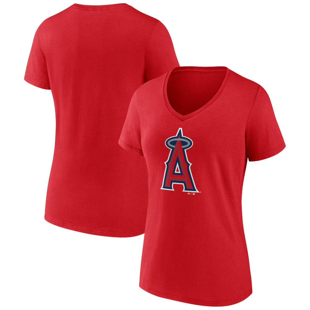 Los Angeles Angels Women's Team Color Primary Logo V-Neck T-Shirt | MLB Discount