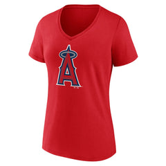 Los Angeles Angels Women's Team Color Primary Logo V-Neck T-Shirt | MLB Discount