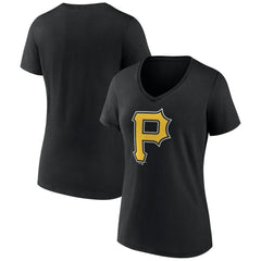 Pittsburgh Pirates Women's Team Color Primary Logo V-Neck T-Shirt | MLB Shop