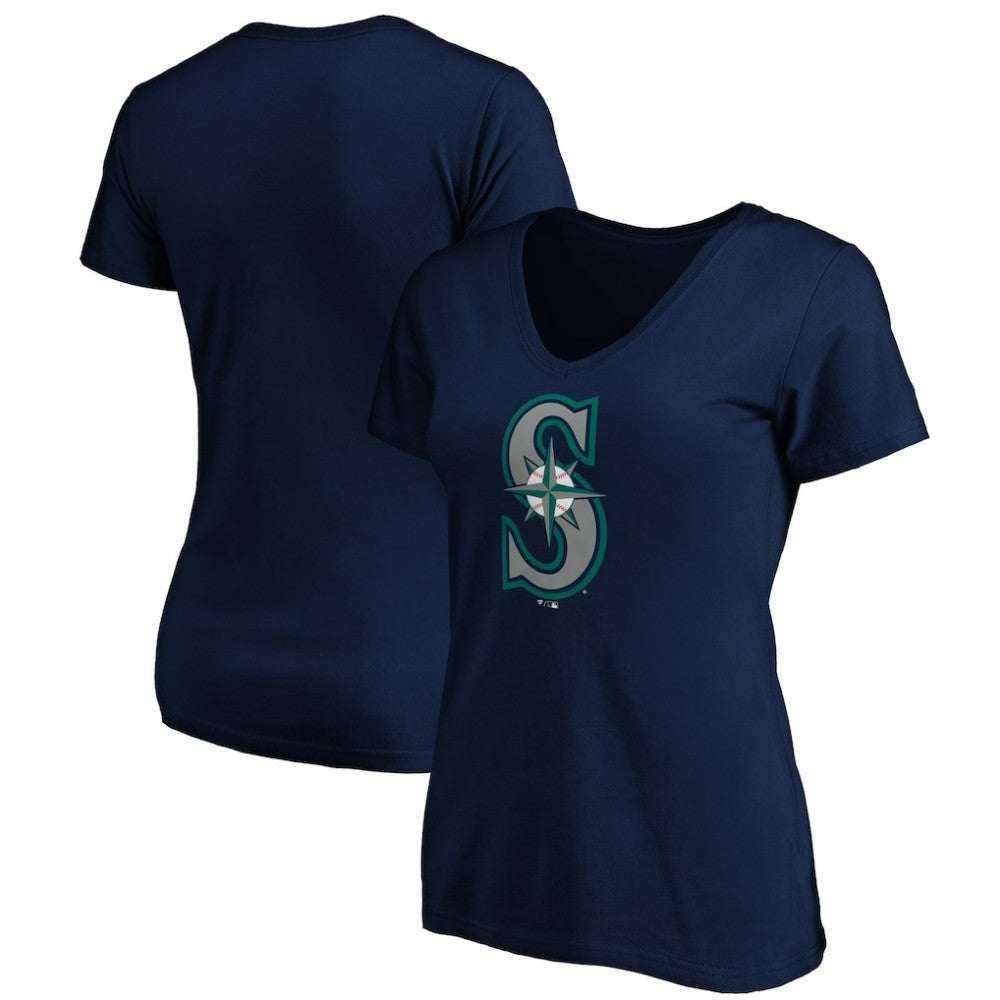 Seattle Mariners Women's Team Color Primary Logo V-Neck T-Shirt | MLB New