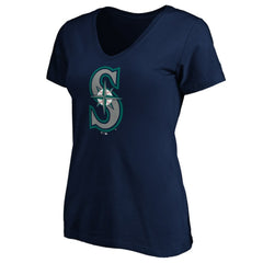 Seattle Mariners Women's Team Color Primary Logo V-Neck T-Shirt | MLB New