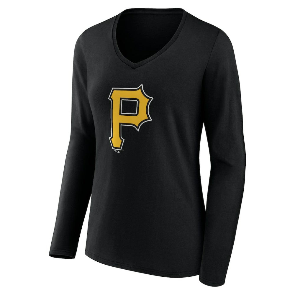 Pittsburgh Pirates Women's Team Color Primary Logo V-Neck Long Sleeve T-Shirt | MLB Outlet