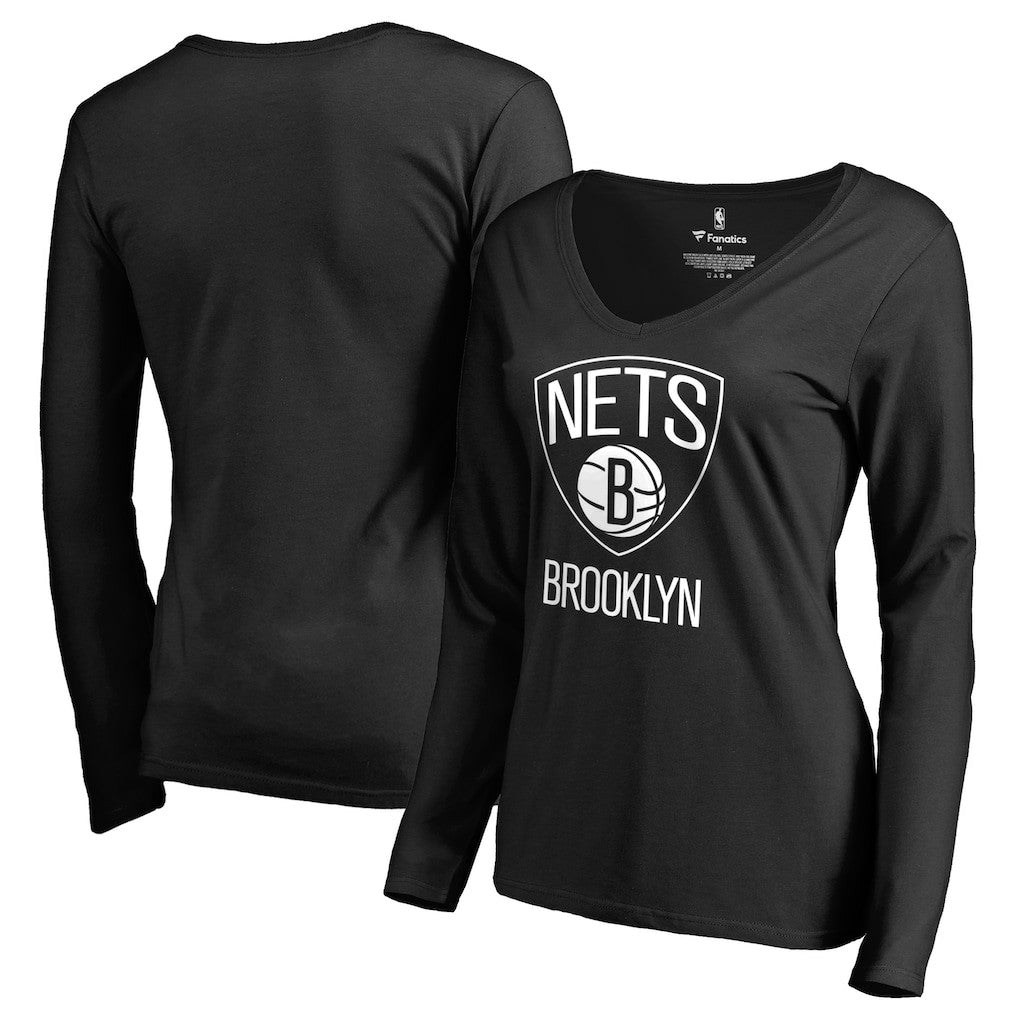 Brooklyn Nets Women's Primary Logo V-Neck Long Sleeve T-Shirt On Sale