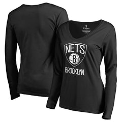 Brooklyn Nets Women's Primary Logo V-Neck Long Sleeve T-Shirt On Sale