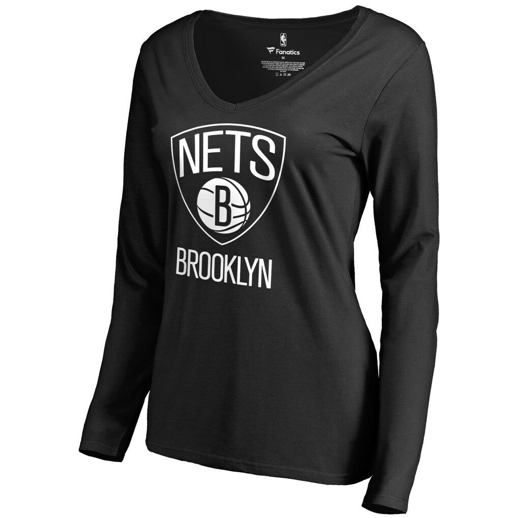 Brooklyn Nets Women's Primary Logo V-Neck Long Sleeve T-Shirt On Sale