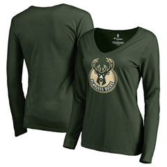 Milwaukee Bucks Women's Primary Logo V-Neck Long Sleeve T-Shirt For Sale