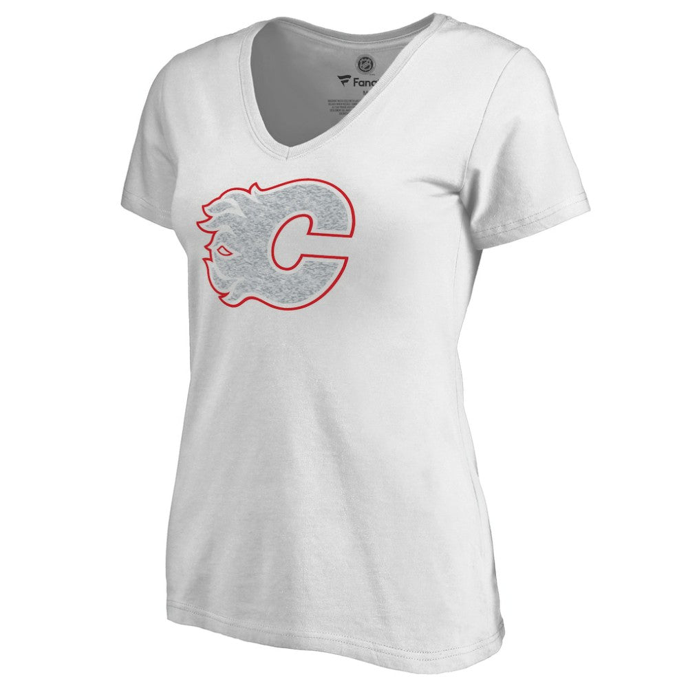 Calgary Flames Women's Whiteout V-Neck T-Shirt For Sale