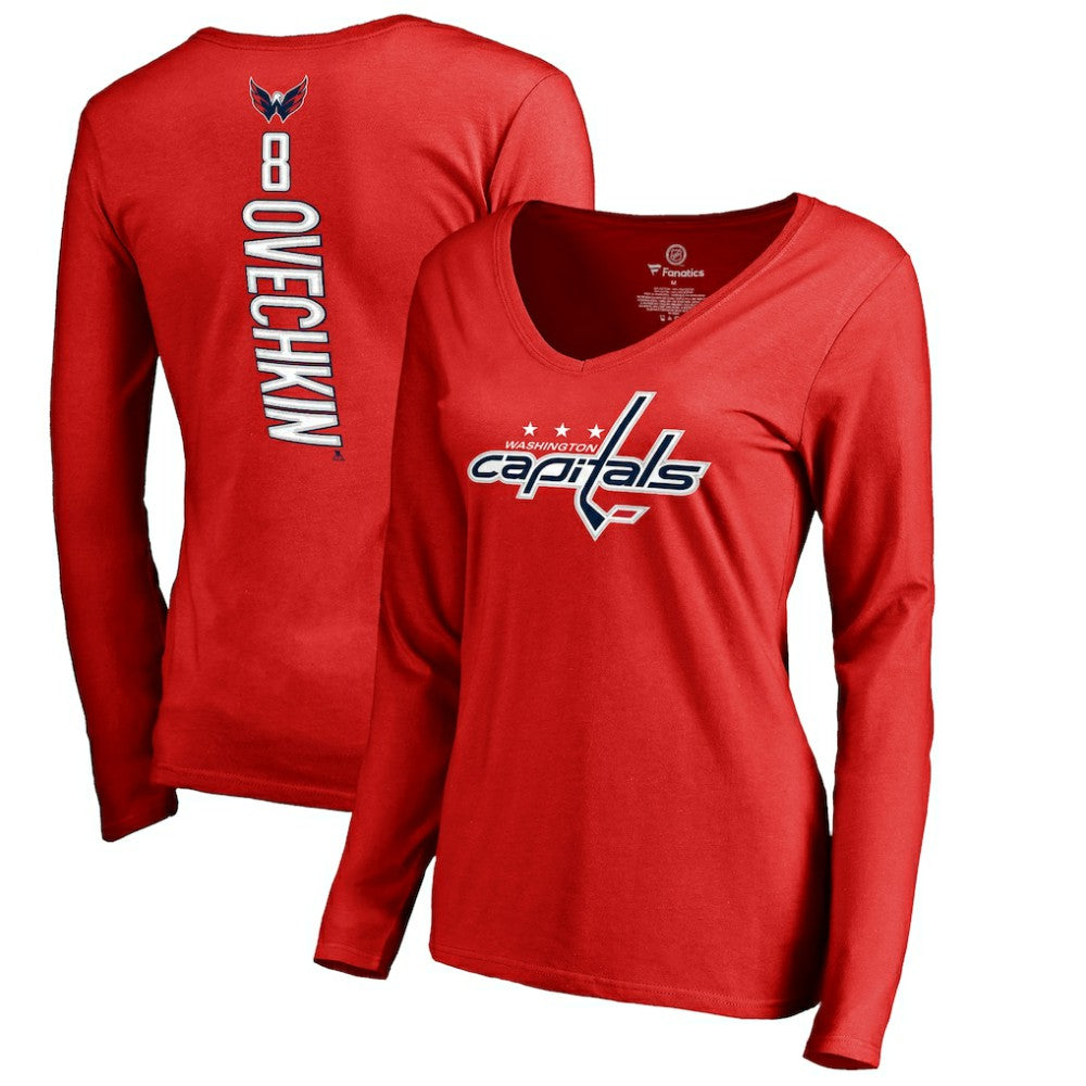 Alexander Ovechkin Washington Capitals Women's Backer V-Neck Long Sleeve T-Shirt For Sale