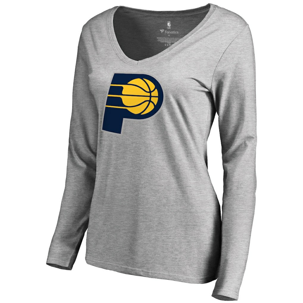 Indiana Pacers Women's Primary Logo V-Neck Long Sleeve T-Shirt New