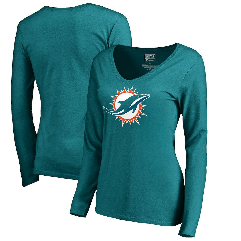 Miami Dolphins  Women's Primary Logo V-Neck Long-Sleeve T-Shirt