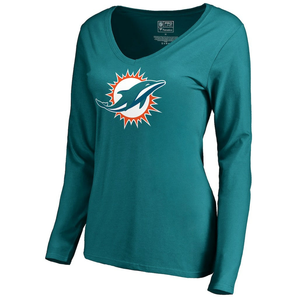 Miami Dolphins  Women's Primary Logo V-Neck Long-Sleeve T-Shirt
