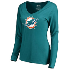 Miami Dolphins  Women's Primary Logo V-Neck Long-Sleeve T-Shirt