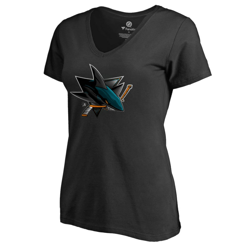 San Jose Sharks Women's Midnight Mascot V-Neck T-Shirt Sale