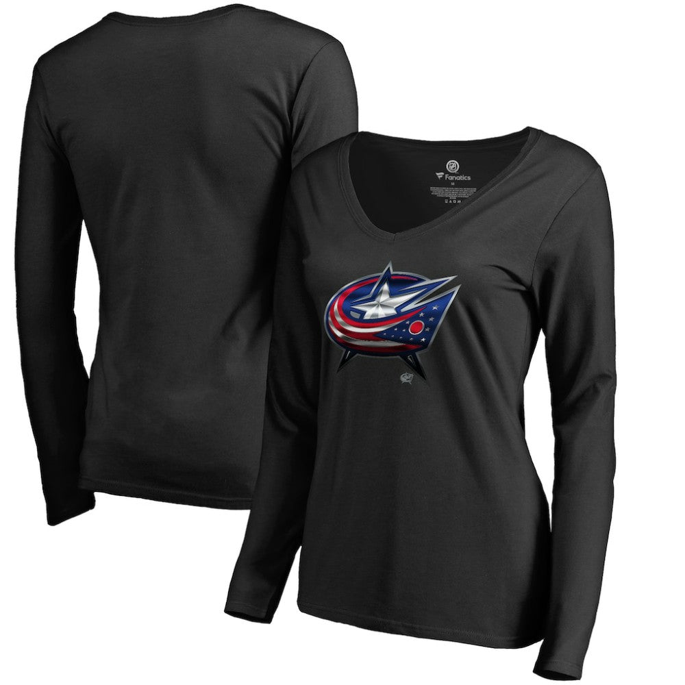Columbus Blue Jackets Women's Midnight Mascot Long Sleeve V-Neck T-Shirt Sale