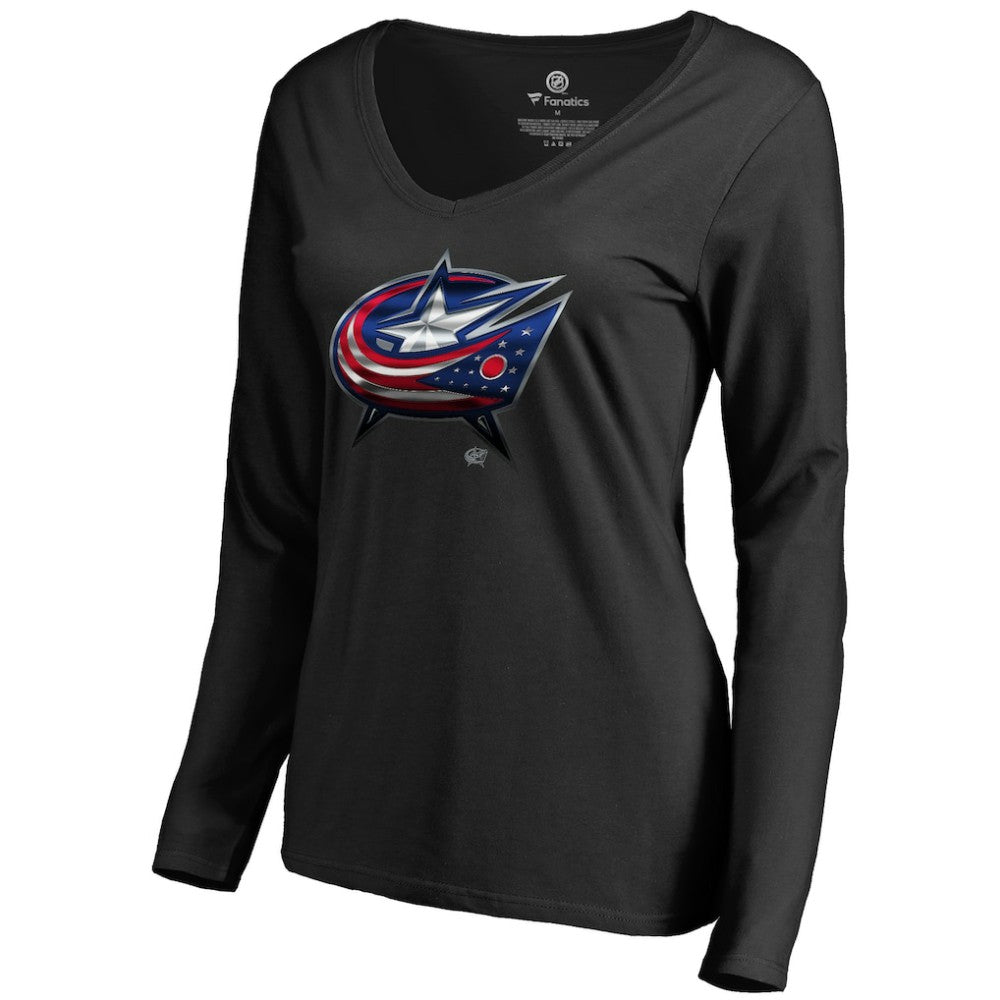 Columbus Blue Jackets Women's Midnight Mascot Long Sleeve V-Neck T-Shirt Sale