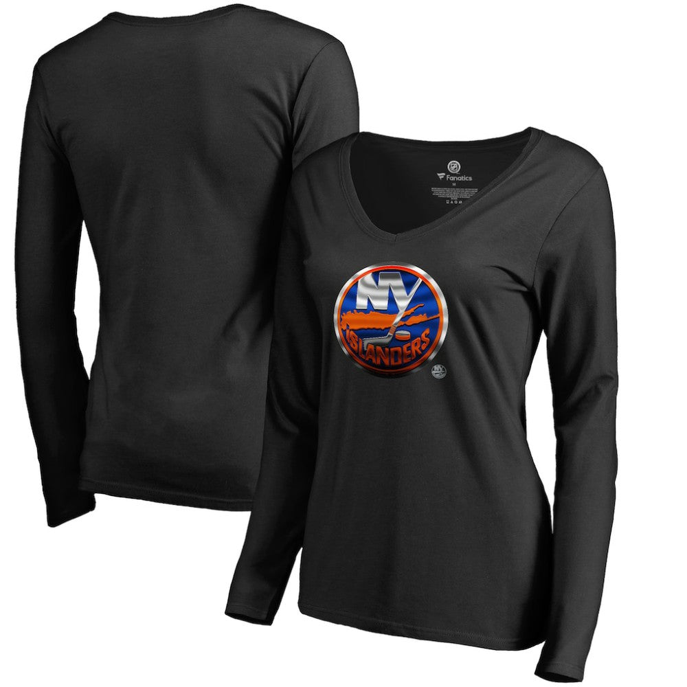 New York Islanders Women's Midnight Mascot Long Sleeve V-Neck T-Shirt For Sale