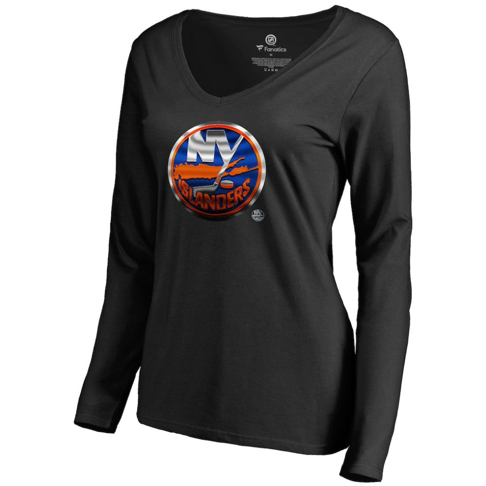 New York Islanders Women's Midnight Mascot Long Sleeve V-Neck T-Shirt For Sale